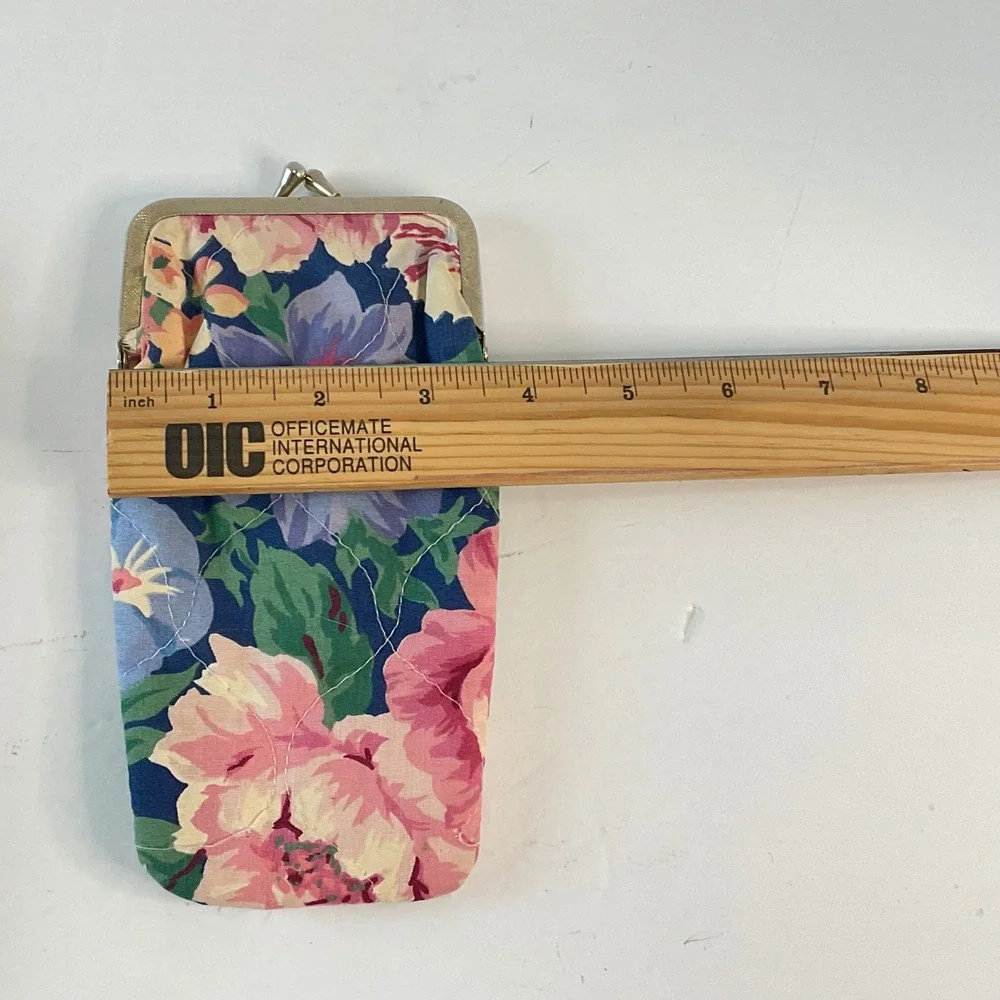 Vintage Quilted Floral Eyeglass Case Kiss Lock‎ Clasp Pouch Pink Blue Purple